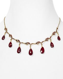  Plated Vintage Bordeaux Stone Frontal Necklace, 16