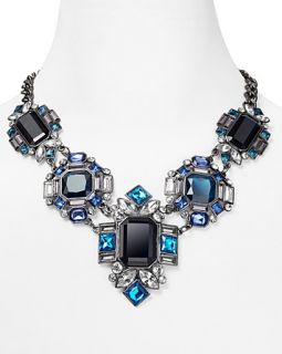 Aqua Blue Crystal Hematite Statement Necklace, 18