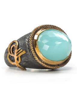 Coralia Leets Oval Faceted Ring With Gold Trim