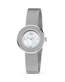 Gucci U Play Stainless Steel & Mother of Pearl Mesh Bracelet Watch