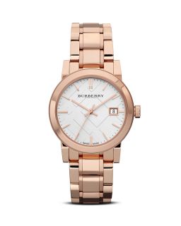 Burberry Rose Gold Bracelet Watch with Check Etching, 38mm