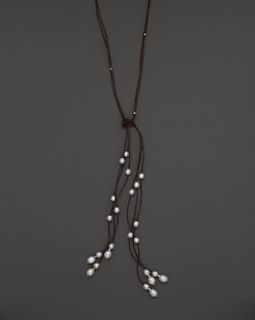 Gold Pearl & Leather Casual Wrap Necklace, 45L