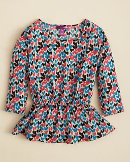 Aqua Girls 3/4 Sleeve Bowtie Print Peplum Shirt   Sizes S XL