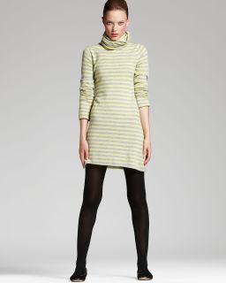 Aqua Cashmere Turtleneck Dress   Long Sleeve Striped