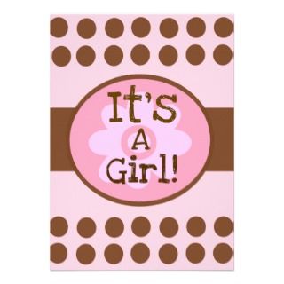 Pink and Brown Its A Girl Baby Shower Invitiation Personalized Invite