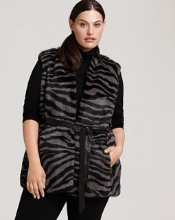 Lafayette 148 New York Plus Size Zebra Print Rabbit Fur Vest