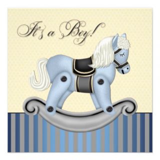 Black and Blue Rocking Horse Baby Shower Personalized Announcement