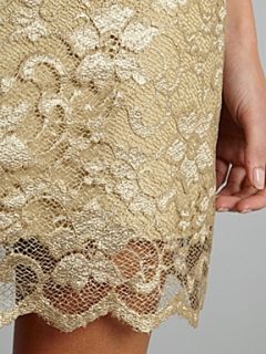 John Zack Long sleeve metallic lace dress Gold   