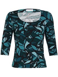 Minuet Petite Green Abstract Leaf Print Top Green   
