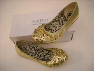 Kathy Van Zeeland Rayme Gold Charm Ballet Flats 5 New