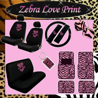 Heart Pink Zebra New Seat Covers Rear Bench Dice Keychain Universal