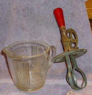 Vintage A J Metal Hand Mixer Egg Beater 4 Cup Handled Measuring Cup