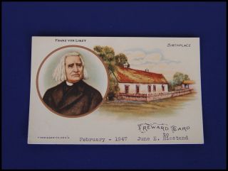 Composer Franz Liszt T Presser Reward Card Birthplace Music 1947
