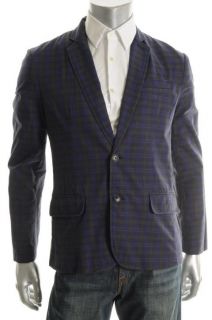 Kenneth Cole Reaction New Blue Plaid Long Sleeve Two Button Sportcoat