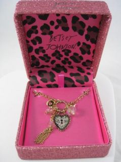 Betsey Johnson Authentic Jewelry Heart Lock Fringe Bead Pendant