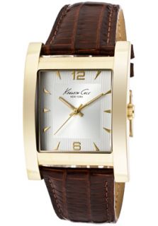 Kenneth Cole Watch KC1871 Mens Silver Dial Brown Leather