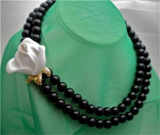Kenneth Jay Lane KJL for Avon 2 Strand Black Bead Necklace with White