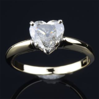 One Carat Natural Diamond Ring Heart Cut Wedding Solid Yellow and