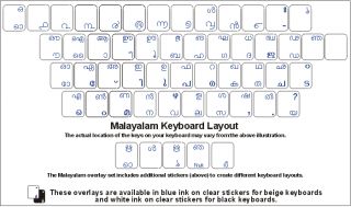 Malayalam Keyboard Stickers White Letters Reverse Print