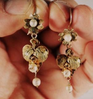 Antique Estate Victorian 14kt Gold Pearl Earrings
