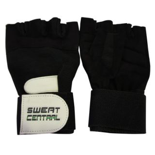 Black Leather Weight Lifting Gym Glove Long Wrist Strap