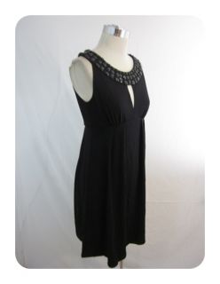 New London Times Black Beaded Keyhole Empire Jersey Dress 2 $90