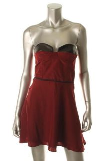 Kimberly Taylor New Red Silk Leather Trim Strapless Cocktail Dress