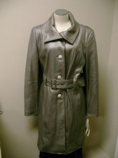 Marvin Richards New York Silver 3/4 Length Leather Trench Coat w/ Belt