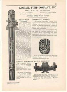 1929 Kimball Pump Co Deep Well Centrifugal Pumps Ad