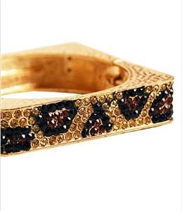 Celebrity Square Block Leopard Crystal Rhinstone Metal Hinged Bracelet