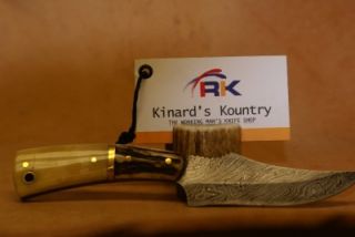 RK Custom Made Damascus Knife w Natural Bone Stag Handle Sharpfinger