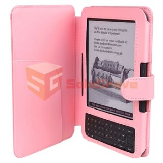 Pink Leather Case Cover LED Light for Kindle 3 3G WiFi