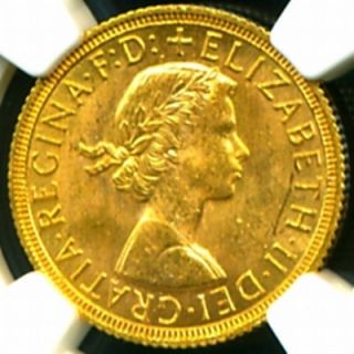 1958 British Q E II Gold Coin Sovereign NGC MS 62 RARE