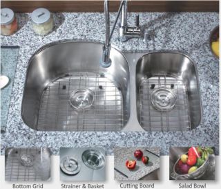 Stainless Steel Undermount Kitchen Sink (70/30) D Shape Double Bowl