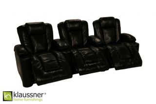 Klaussner Augustus Row of 3 Seats Home Theater Seating Chairs Black