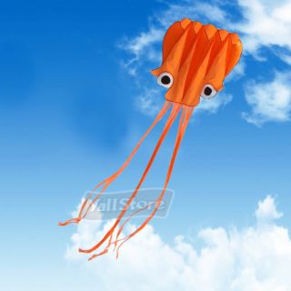 4M Orange Octopus Soft Kite Free Kite Reel Winder Fly Line Easy to Fly