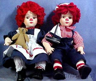 Knickerbocker Co Raggedy Ann Andy Dolls Porcelain with Cloth Bodies 16