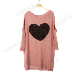 Heart Long Loose Pullover Knitted Knit Sweater Jumper Top Dress