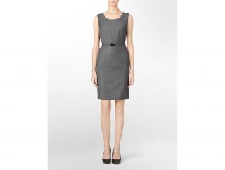 Calvin Klein Essential Pinstripe Belted Suit Dress Womens