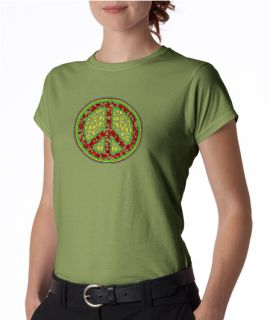 Peace Symbol Vines Floral Ladies Tee Shirt