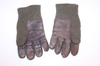 US Army WW2 OD Green Knit Gloves with Brown Leather