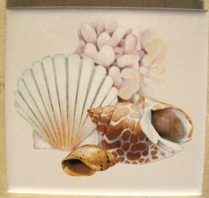 Seashell Ceramic Tile w Sea Shell 2 Seashells Pretty