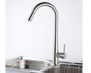 New Kitchen Sink Faucet Brushed Nickel Pull Out Dual Spray Single