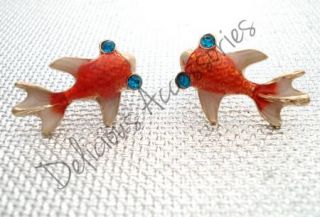 Cute Koi Japanese Orange Gold Fish Pond Stud Earrings Kitsch Kawaii