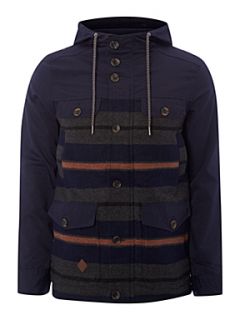 Bellfield Hooded contrast blanked striped parka Charcoal   