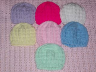 Girls Boys Basketweave Pattern Hand Knitted Baby Beanie Hat