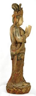 XL Wood Kwan Yin Statue Goddess Guan Quan Deity 6ft