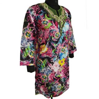 Long Summer Kurti Multicolor Tunic Floral Top Ladies Cotton Beach