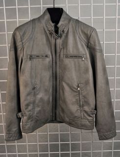 Calvin Klein Faux Leather Motorcycle Jacket Gray Mens Large