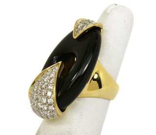 18K Gold 1 35 cts Diamonds Hand Carved Black Onyx Ladies Ring